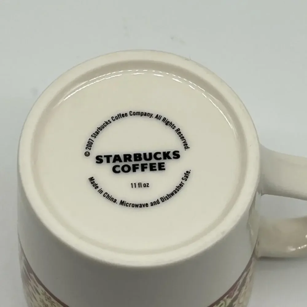 Starbucks 2007 Set of 2 Strawberry Paisley Floral Coffee Cup Mugs NWOT